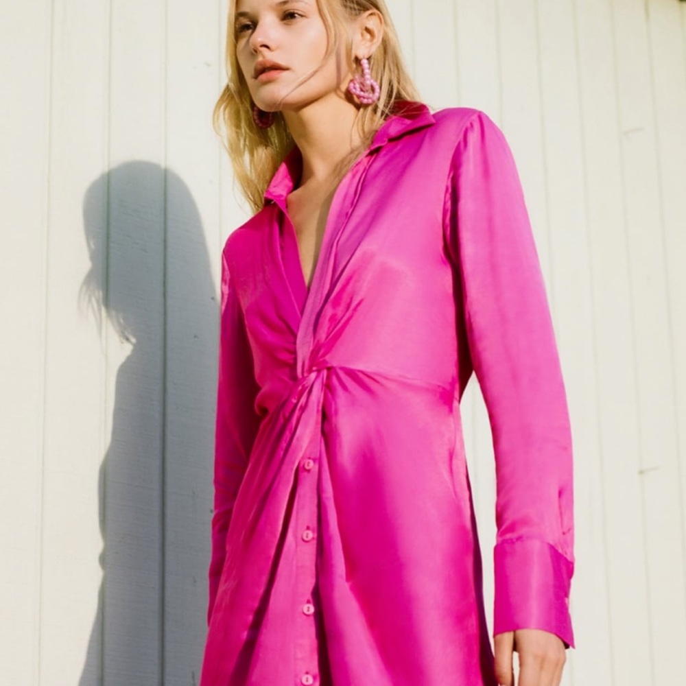 Zara Pink Satin Dress New With Tags